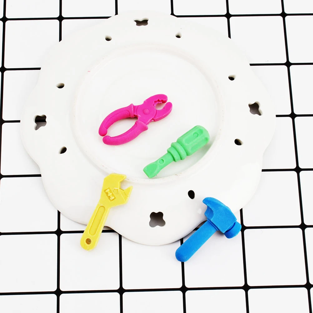 

4 Pcs Tool Shaped Erasers Kids Cartoon Pencil School Supplies Stationery Gifts for Children Birthday Party Favor Study Fun