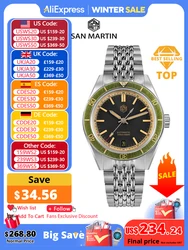 San martin 39.5mm relógio de mergulho masculino vintage efeito angustiado nh35 relógio mecânico automático à prova dwaterproof água 200m c3 lume sn0116 reloj