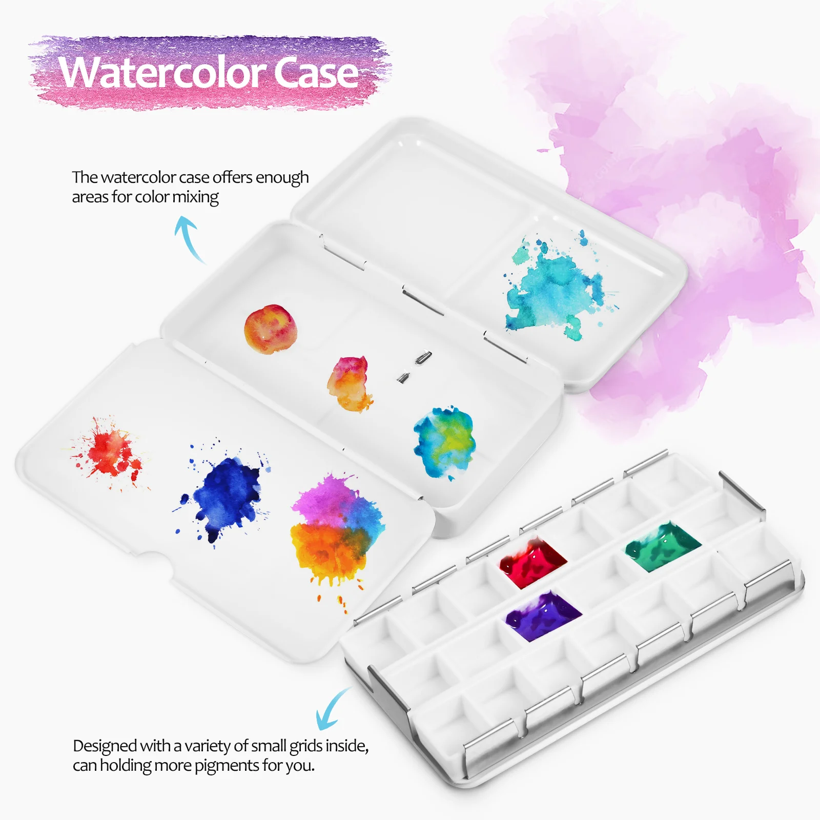 1 set 1 Set Watercolor Palette Portable Empty Paint Box Tin With Grids Mixing Space Sturdy Iron Travel Case For Pigments