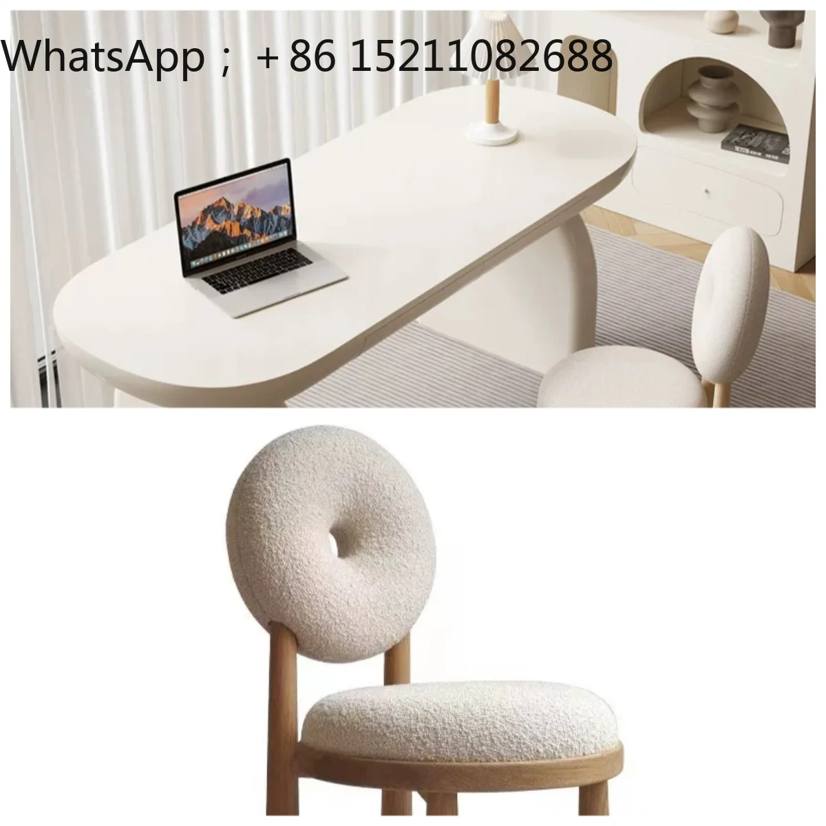 SCY Cream Wind Desk Solid Wood Household Bedroom Desk Small Unit Premium Inductor Computer Desk