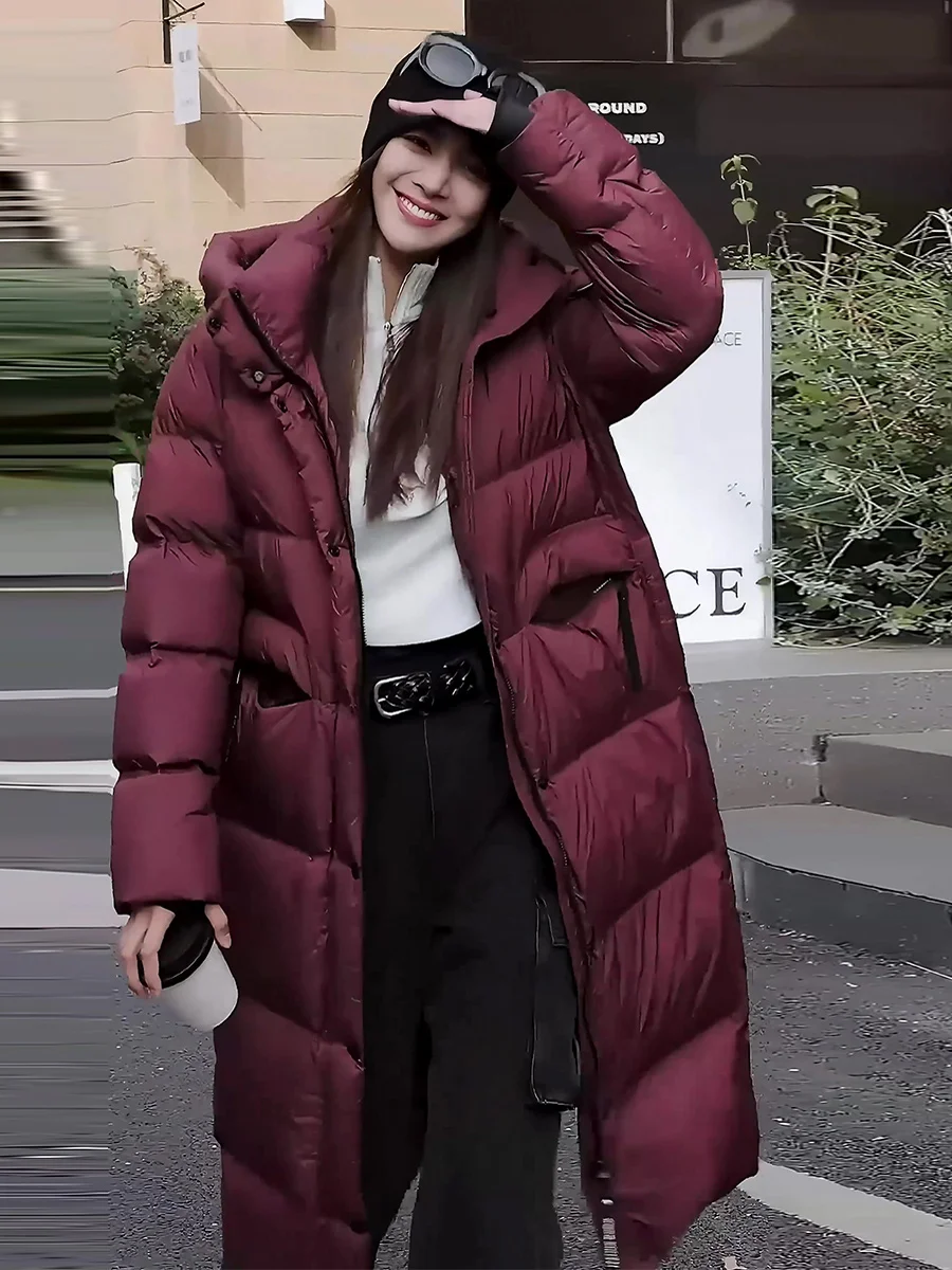 

Модное женское зимнее пальто-пуховик из ангоры красного цвета, утепленное, для повседневной носки, с наполнителем из белого пуха