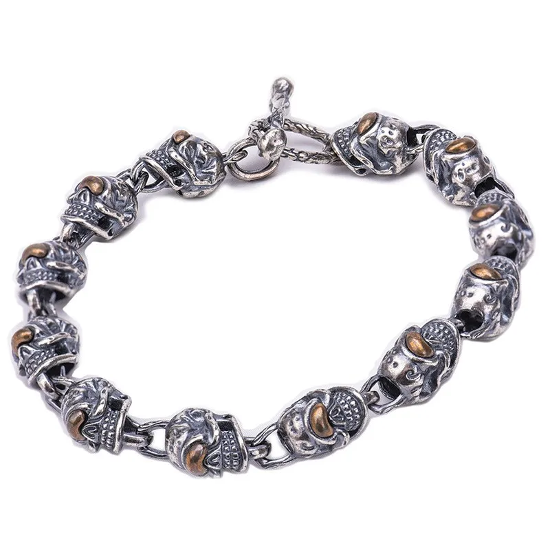 

BOCAI Real S925 Silver Jewelry Retro Thai Hip Hop Skull One Eye Men's Bracelet Trendy Gifts