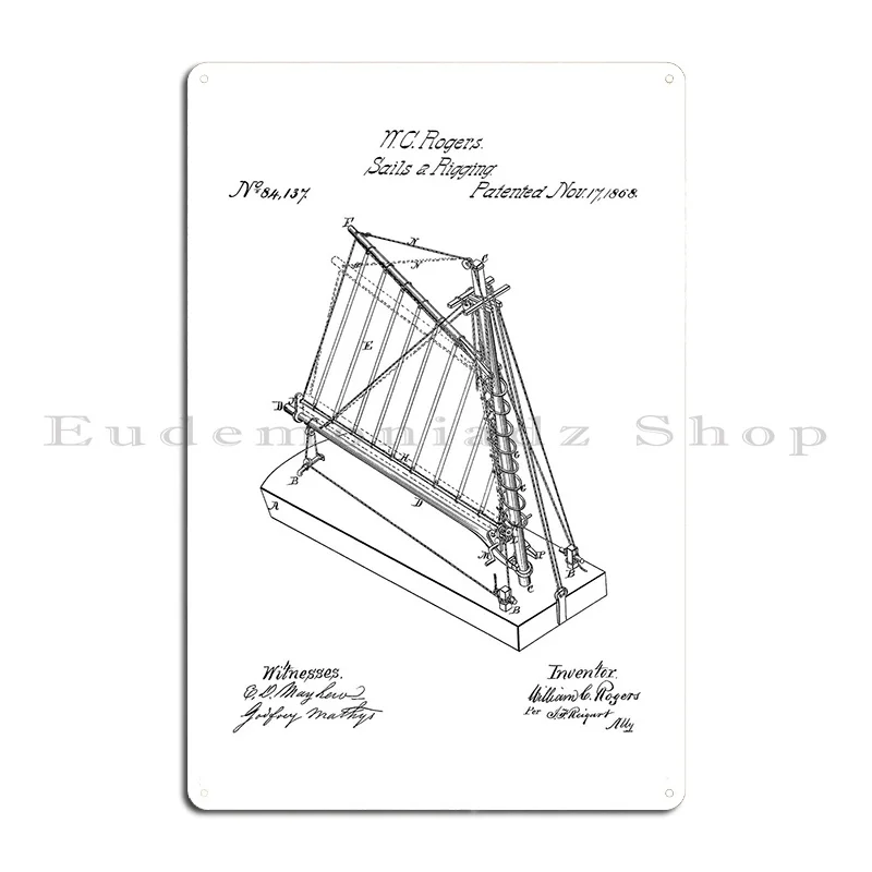 Sails Rigging Patent Metal Plaque Printing Club Vintage Printing Wall Cave Tin Sign Poster