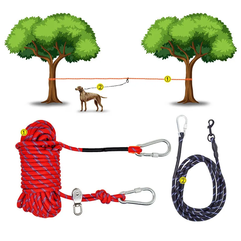 Dog Tie Out Cable for Camping in 2 trees Portable Reflective Dog Lead Line for Yard, Park and Outdoor Camping leash for big dog