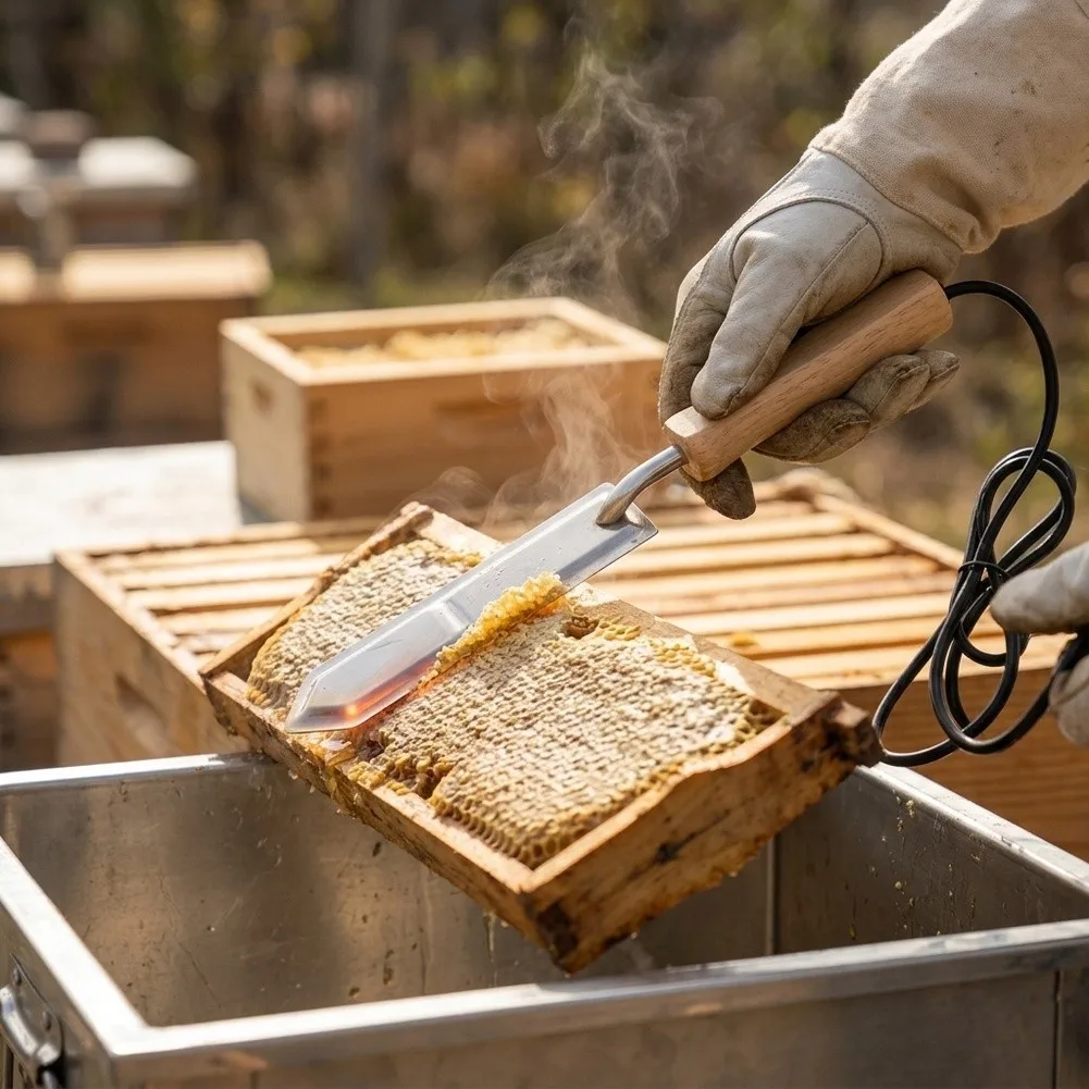 Heated Electric Uncapping Tool for Honey Extraction - 44cm Length with 304 Stainless Steel Blade and Wood Handle