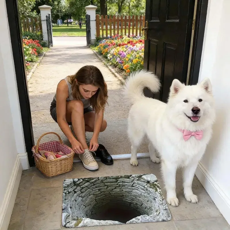 VIKAMA 3D Carpet Optical Illusion Decoration Door Mat Bedroom Living Room Bathroom 3D Illusion Hole Carpet Home Decoration