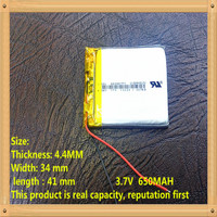 3.7V,650mAH,[443441] Polymer lithium ion / Li-ion battery for MP3,MP4,SPEAKER,bluetooth,GPS,toy,smart watch