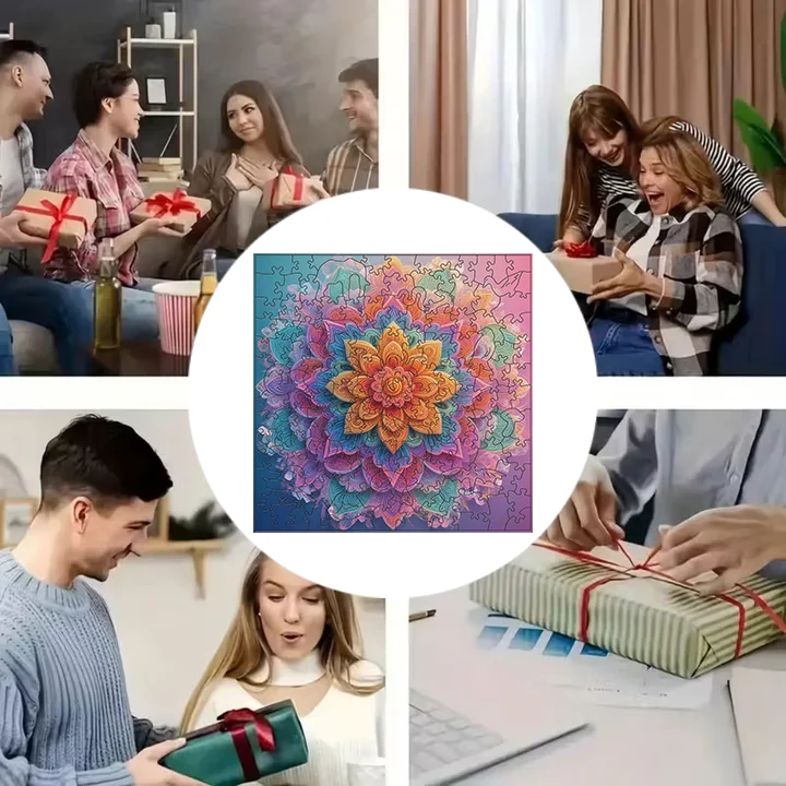 Mandala-Blumen-Holzpuzzle – Party-Unterhaltung und Stressabbau-Spiel für Entspannung und Spaß