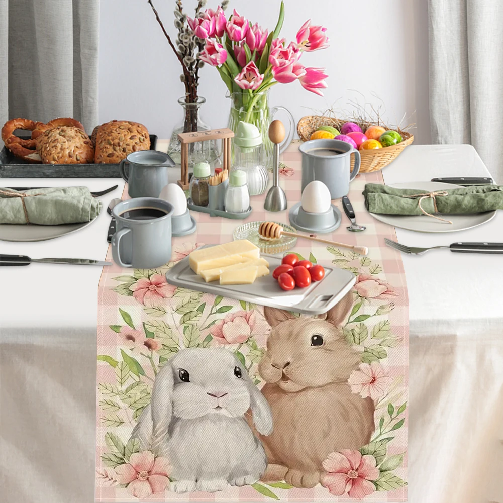 Washable Rectangle Tablecloth Easter Rabbit Rectangle Table Cloth Decorative Table Cover Cute Bunny Table Cloth for Dining Table