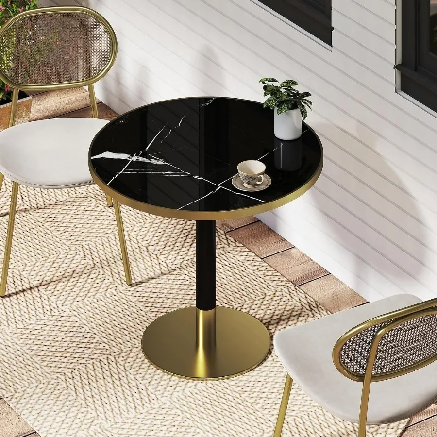 31.5 Inch Circle Tulip Table with Thickened Sintered Stone Tabletop and Golden Metal Pedestal, Small Dining Table Bistro Table