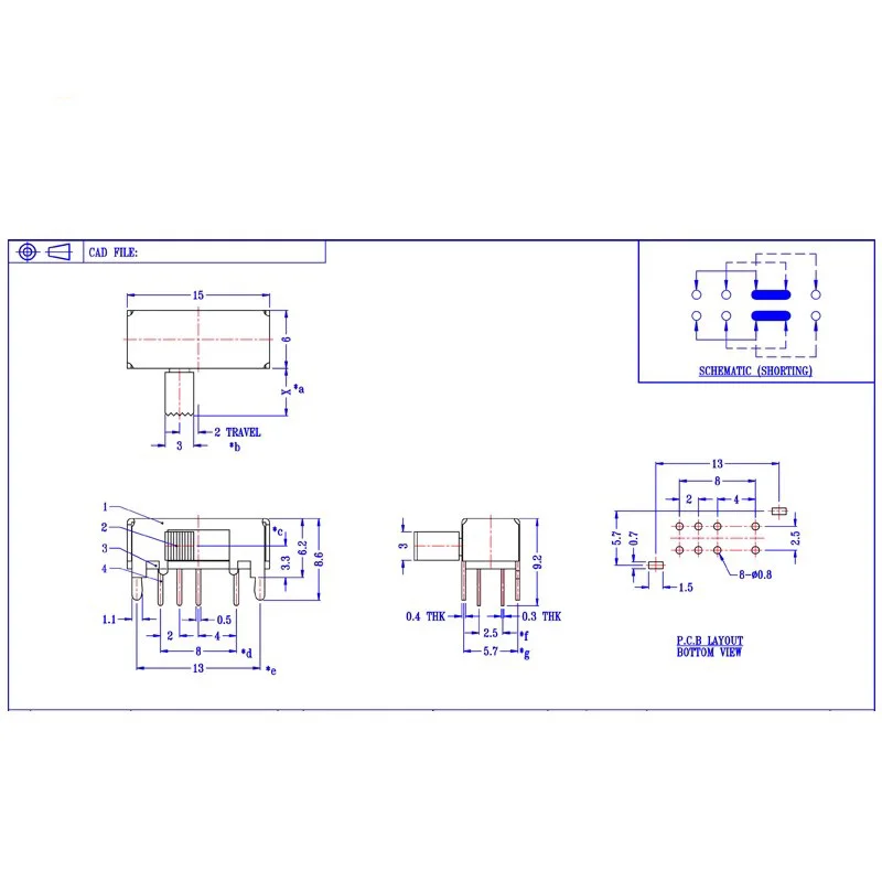 5PCS/LOT SK-23D06 three-speed eight-pin toggle switch Side switch Sliding power switch Audio power amplifier switch