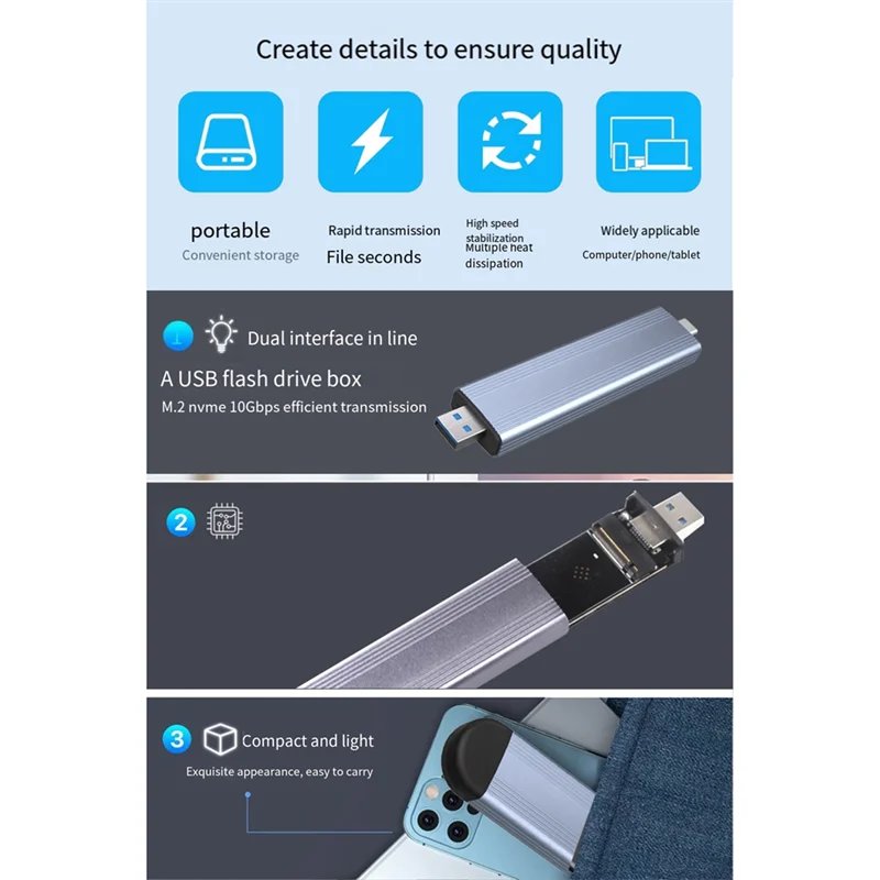حافظة HJ-M.2 SSD M.2 إلى USB 3.1 Gen 2 10Gbps واجهة مزدوجة حافظة NGFF/NVME SSD تدعم بروتوكول NGFF NVME المزدوج