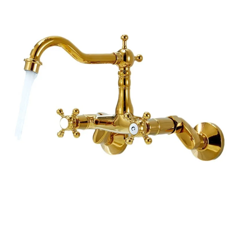 

European style, antique, all copper, wall type, basin, hot and cold, faucet, double handle.
