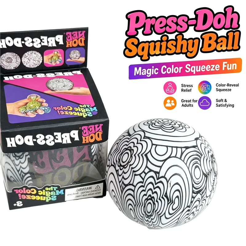 Needoh Press-Doh Flour Filling Color Changing Squeeze Ball Fast Rebound Soft Doodle Pattern Stress Anxiety Relief Fidget Toy