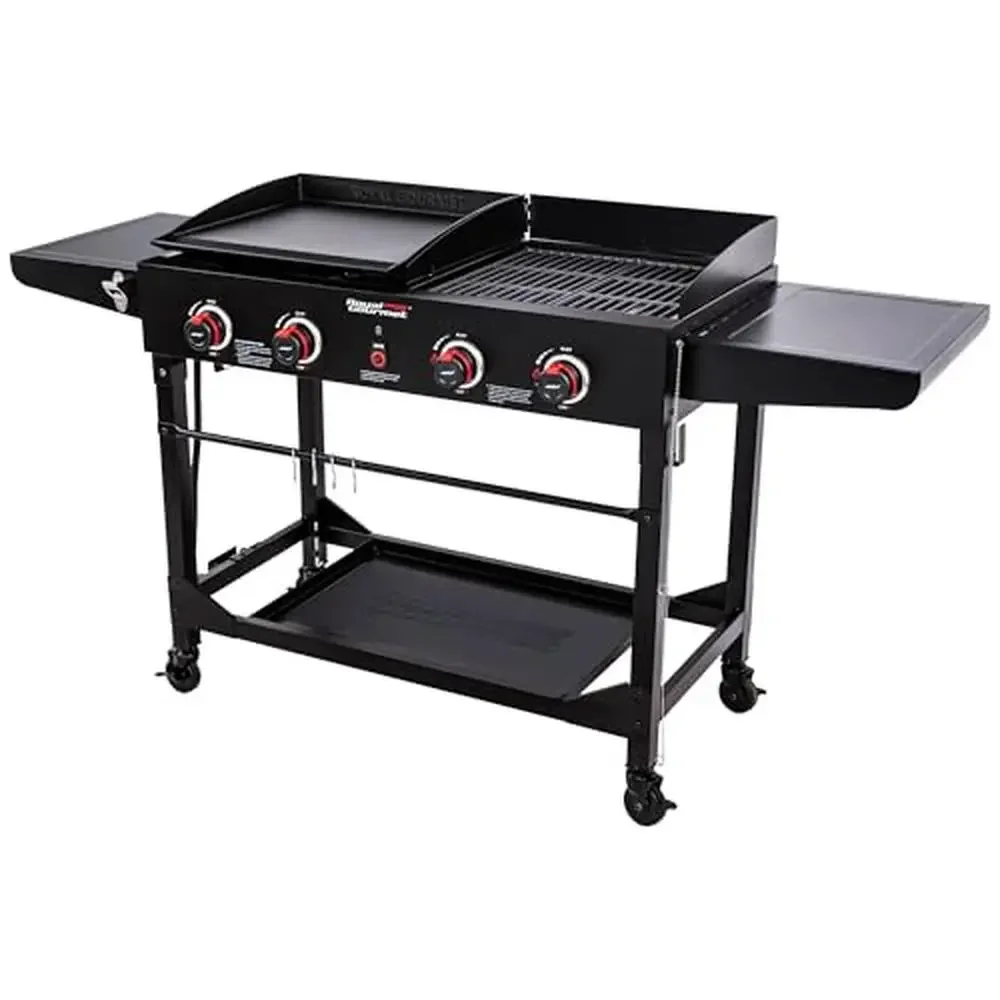 4-Burn Gas Grill Griddle Combo 48,000 BTUs Portable Outdoor Cooking with Foldable Legs High Performance Stainless Steel Burners