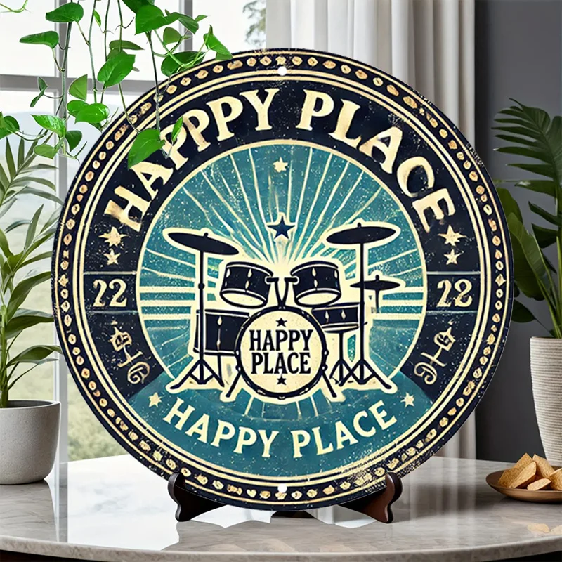 ديكور الغرفة قطعة واحدة من مجموعة الطبول العتيقة علامة ألومنيوم مستديرة، ديكور جدار معدني من القصدير بطابع الموسيقى الرجعية للمنزل، المرآب، المقهى #3