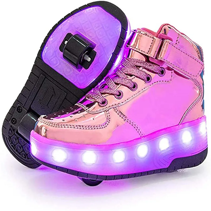 2023 Kids Luminous Sneakers Roller Skate  Shoes with Two Wheels USB Led  Breathable Lighted Shoes for Girls Boys Outdoor