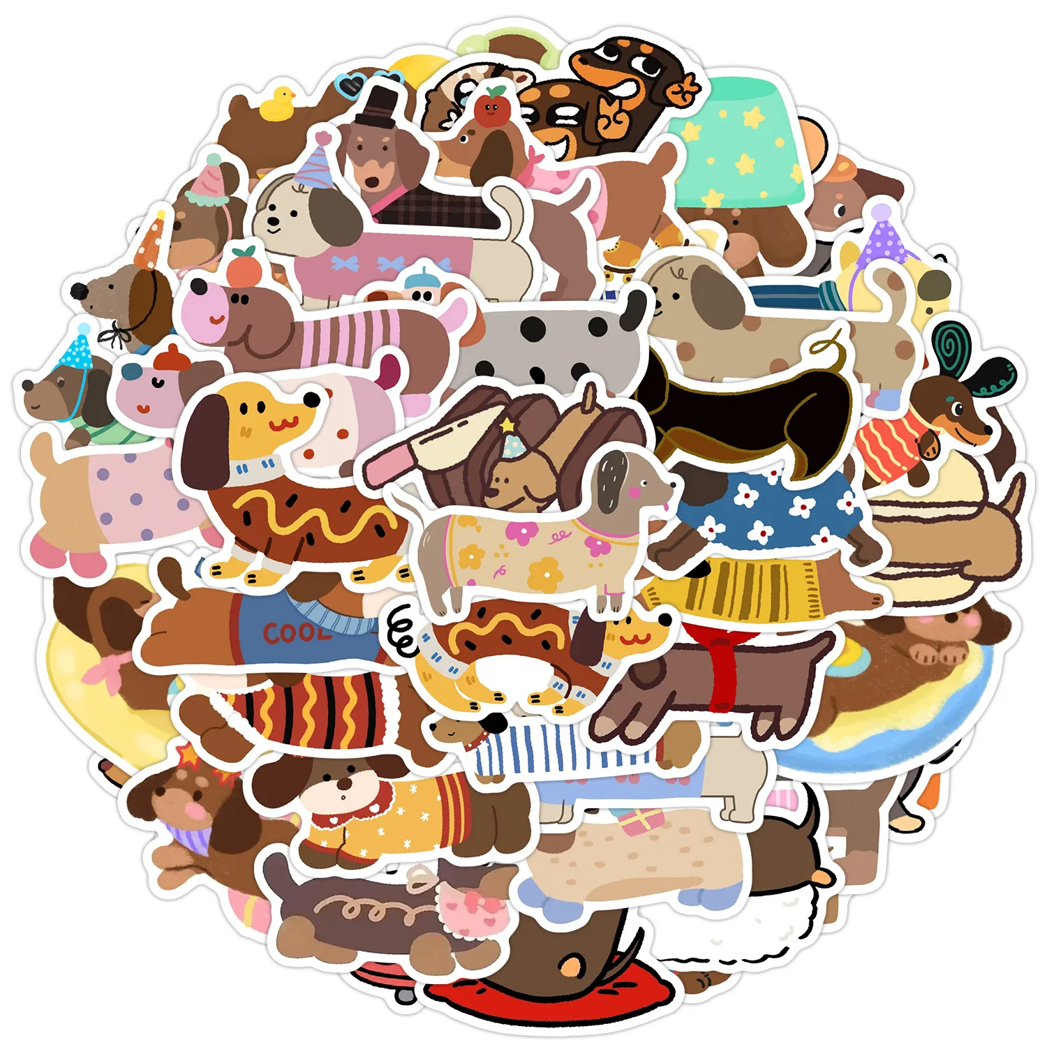 50 Stück Niedliche Dackel-Hunde Graffiti-Aufkleber Ästhetische Tier-Sticker DIY Dekoration Kinderspielzeug Reisegepäck Becher Aufkleber-Set