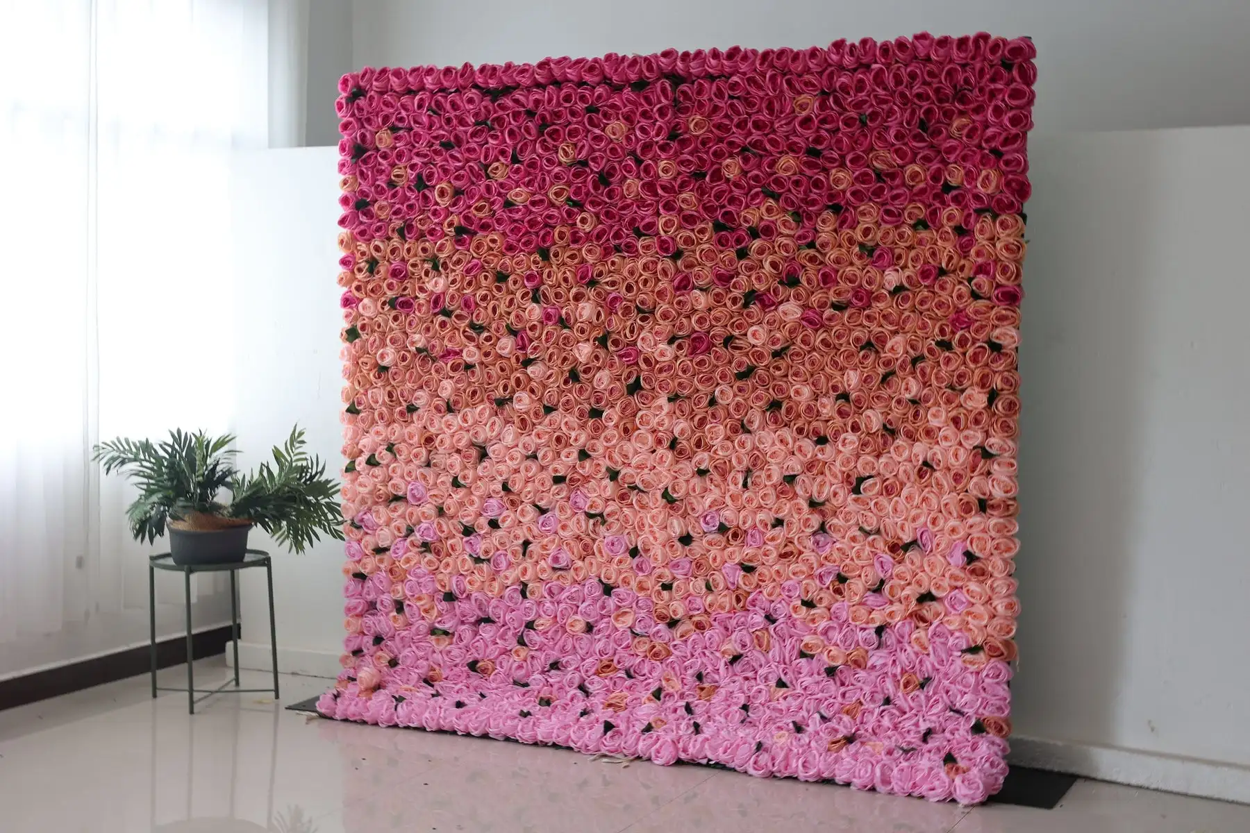 3D Pink-purple Rose Flower Wall Wedding Backdrop Decor Rose Green Leaf Cloth Curtain Floral Wall Party Props Window Display