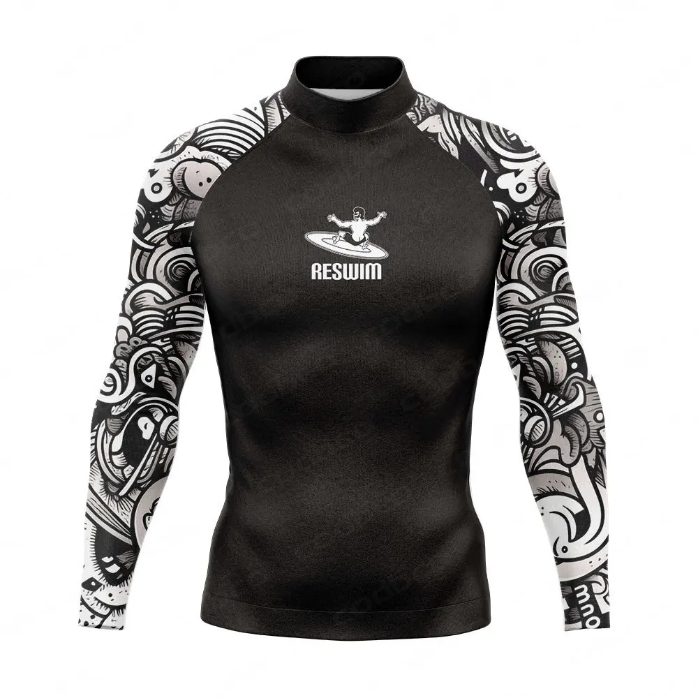 Letnia męska koszulka do pływania z długim rękawem Rash Guard plaża ochrona UV stroje kąpielowe Lycra Surfing nurkowanie strój kąpielowy Rashguard