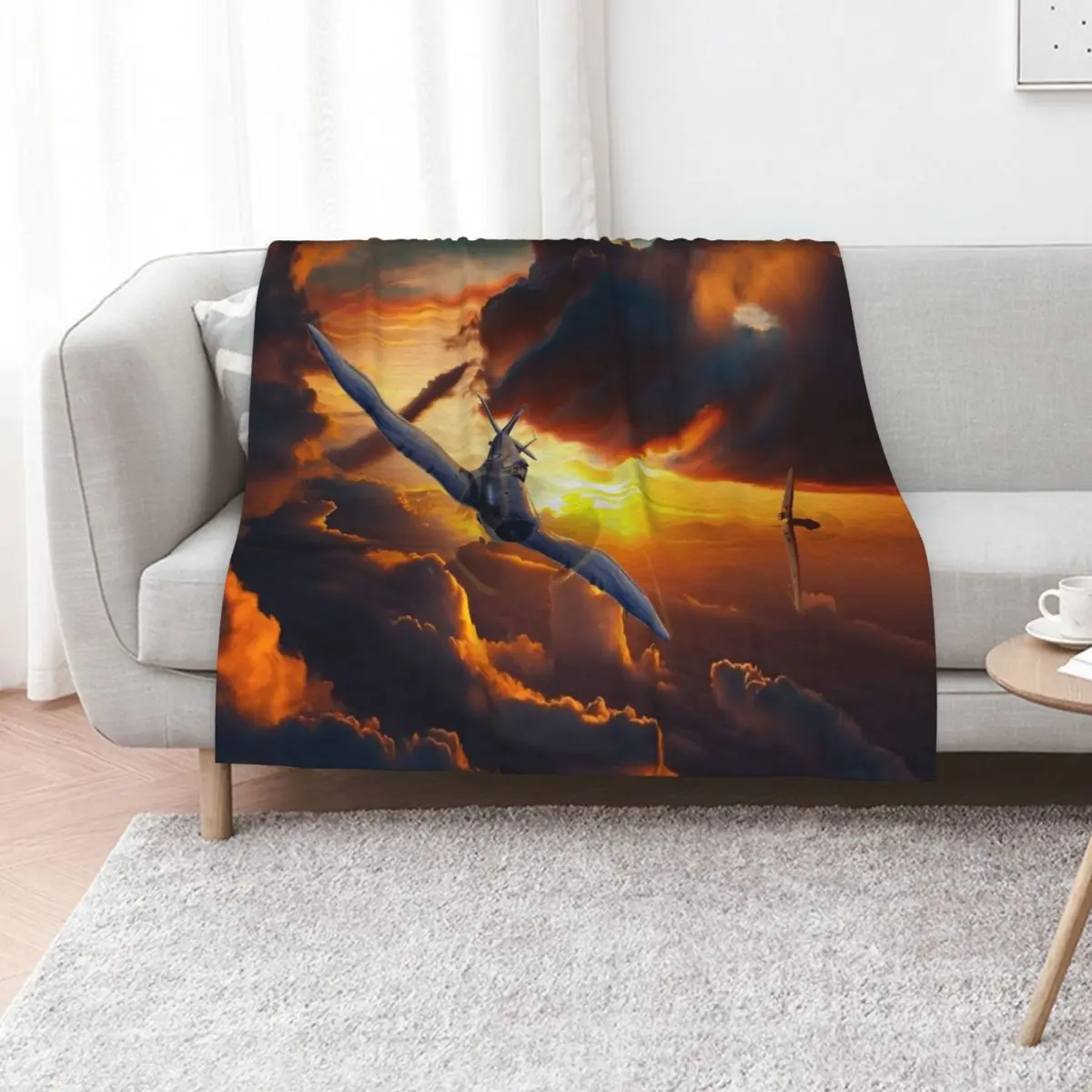 

Spitfire Aircraft in the Sunset Aircraft art Throw Blanket Loose Hairys Plaid warm for winter Blankets