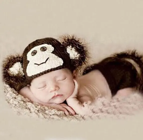 

Special clearance - Baby boys girls pure handmade crochet Cartoon monkey hat + Diaper Cover 2pcs/set Newborn Photo Prop 0-3Month