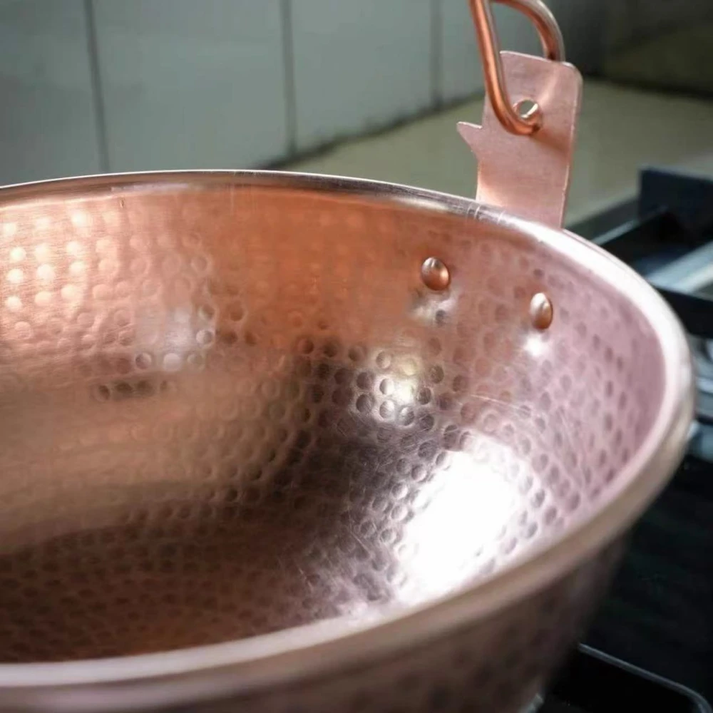 Vintage Copper Hanging Pot,Outdoor Camping Thickened Pot Cooking Utensil Simmering Pasta Stewing,Handcrafted Hammer Texture Pot view 6