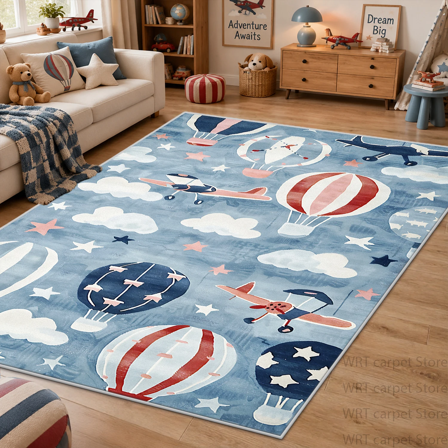 Colorful Hot Air Balloon Cartoon Living Room Carpet Decoration Home Large Size Customizable Rugs Bedroom Plush Floor Mat Rabbit