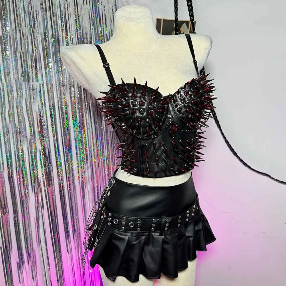 

Подросток Kawaii Eco Hand Made Emo E-Girls Chain Гранж Гот 90-х Harajuku Y2K Веганские кожаные топы DIY Панк-рок Красный с шипами
