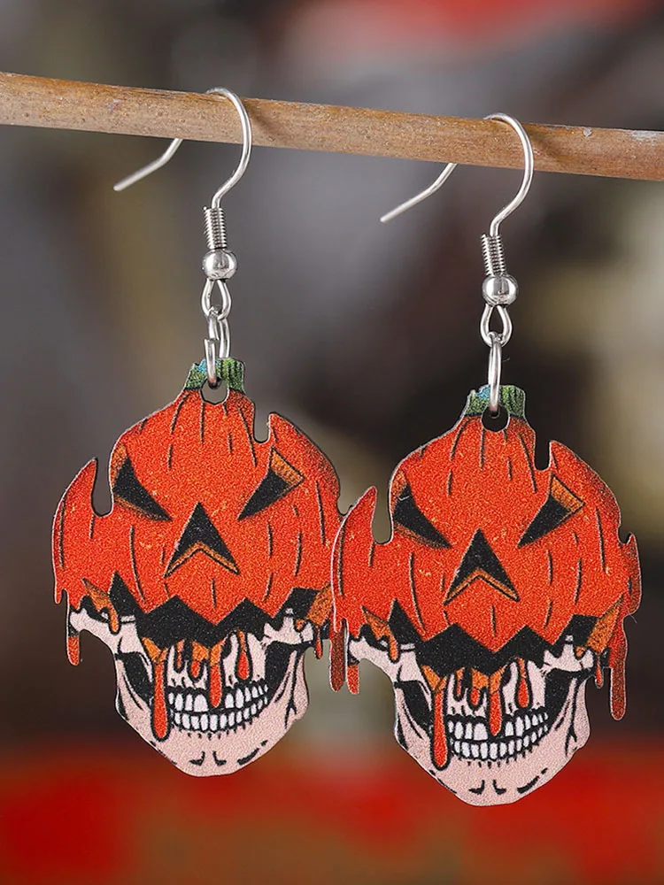 

New Halloween Horror Ghostface Pumpkin Skull Pendant Earrings Wooden Gothic Style Double sided Party Festival Earrings Decorativ