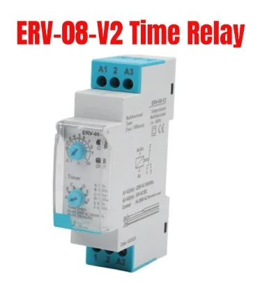 ERV-08-V2 Electronic Timer Relay 0.1 Second To 100 Hours AC220V 5A 1NO+1NC DIN Rail Mounted Time Controller For Industrial Use