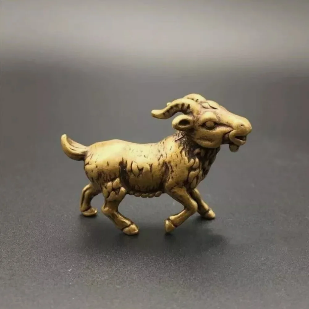 Chinese Old Brass Copper Statue Hand Carved goat,Antique handicraft ornaments