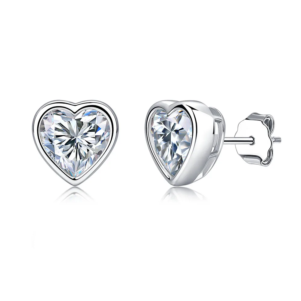 Apexelle Brand Fashion Jewelry 925 Sterling Silver Stud Earrings Heart Moissanite Ear Earring Stud For Women Jewelry