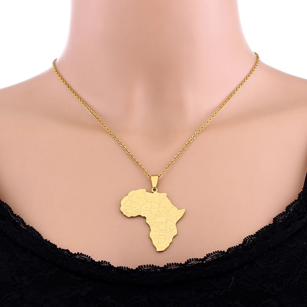 New Africa Map Country Name Pendant Necklaces for Women Men African Maps Jewelry Nigeria,Congo,Ghana,Sudan,Somalia