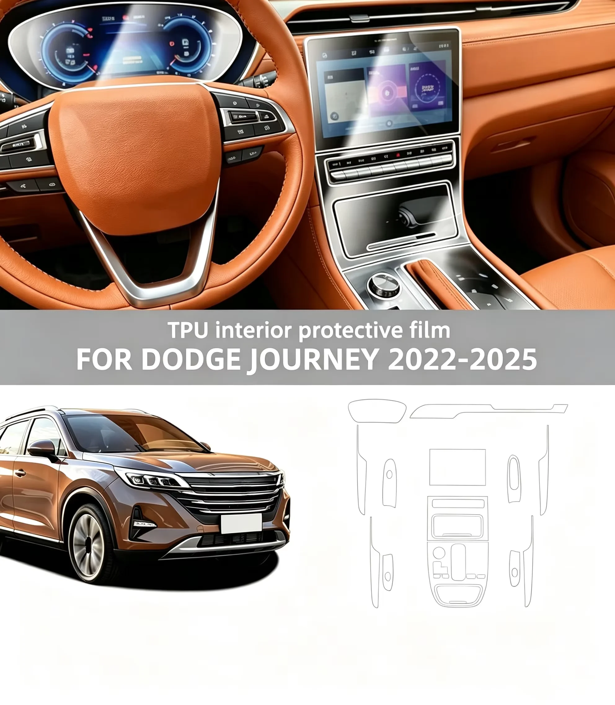 For Dodge Journey 2022-2025 Car Interior TPU Protective Film PPF Center Console Transparent  Anti-scratch Repair Refit Sticker