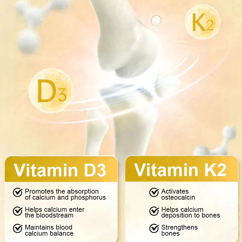 Bcuelov Vitamin D3+K2, 5000 IU Vitamin D3, non-GMO formula, easy-to-swallow vitamin D and K complex dietary supplement