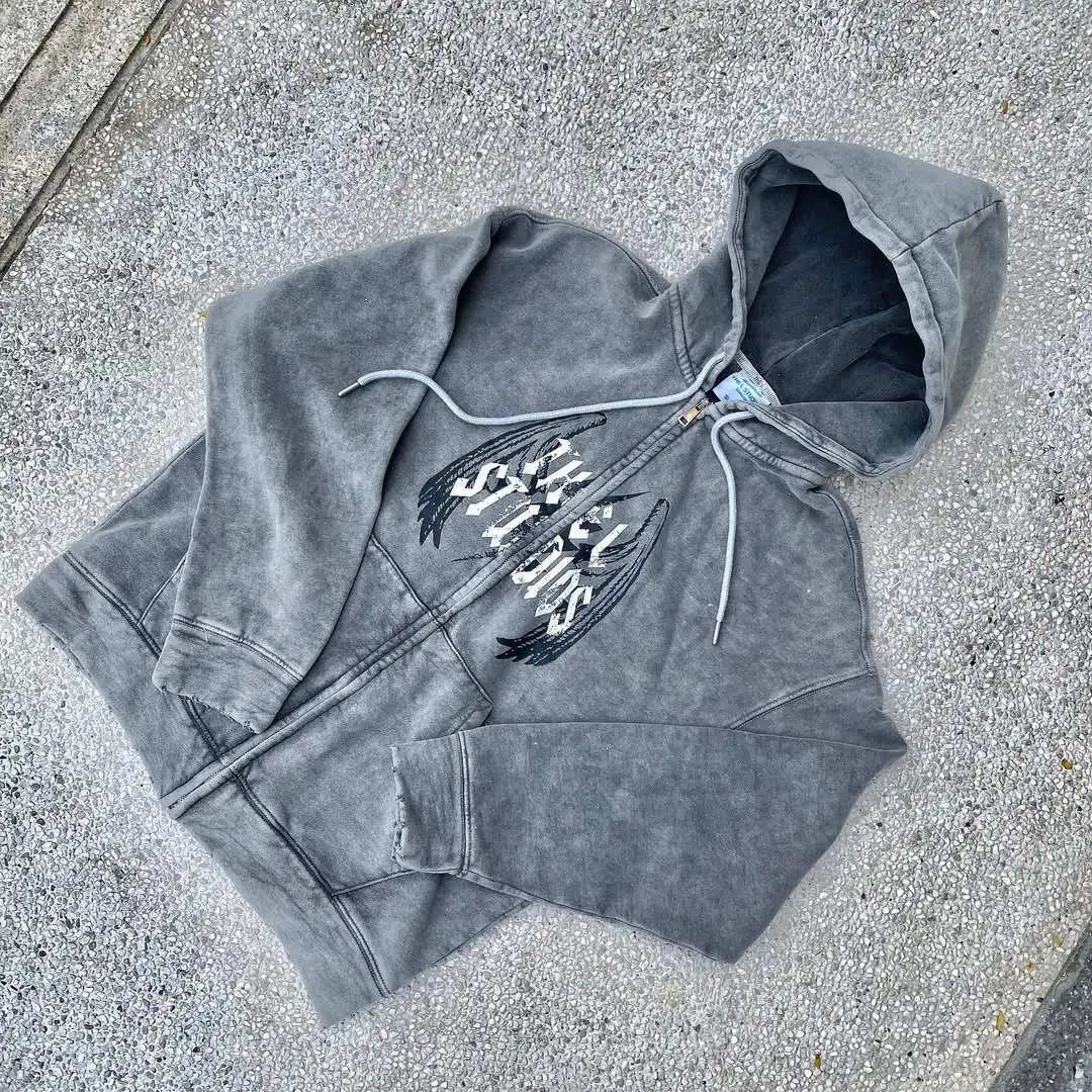 

Y2K Свободная и простая модная многофункциональная уличная спортивная рубашка с принтом, толстовка с капюшоном в готическом стиле, куртка для пар