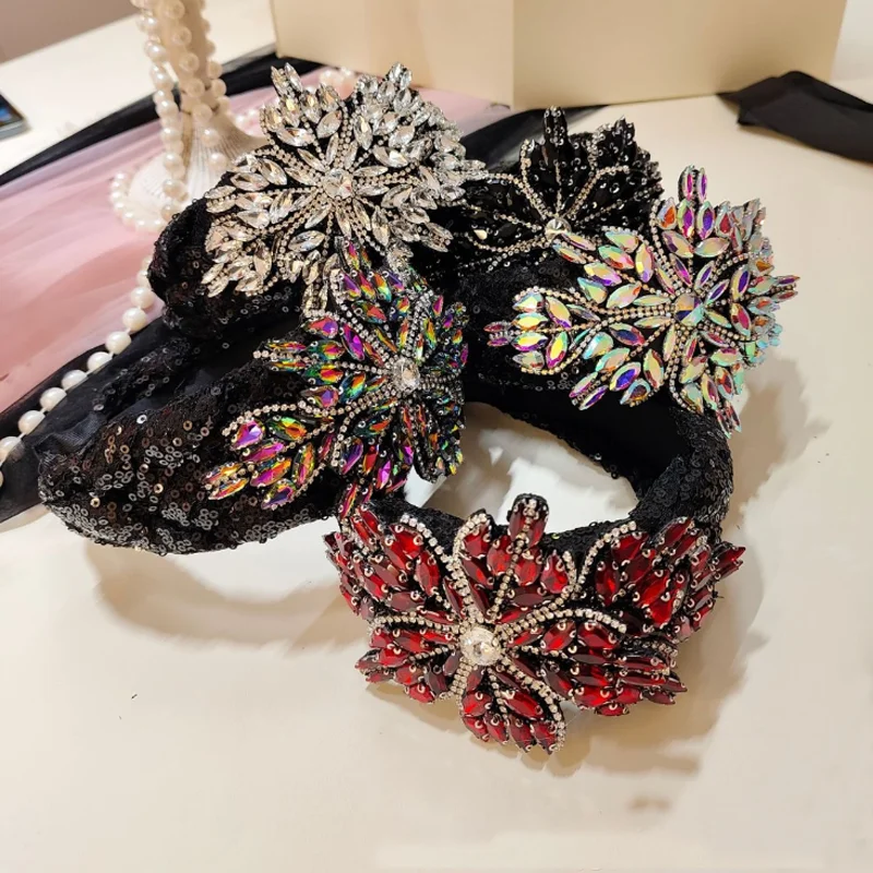 

Retro Luxury Full Diamond Wide Headband Braided Sequins Banquet Performance Hair Hoop Wedding Party Hairband Headwear Accessory