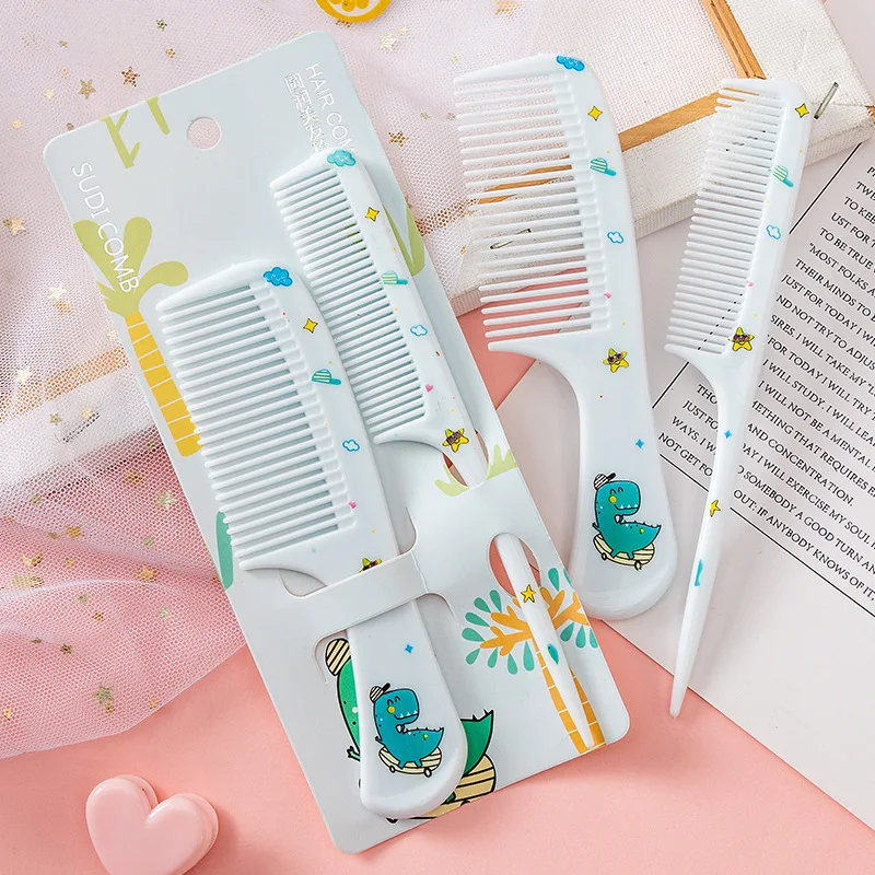 2Pcs Kids Hair Combs Set Cartoon Animals Children Hairdressing Comb with Pointed Tail Girls Portable Anti-Static Plastic Comb