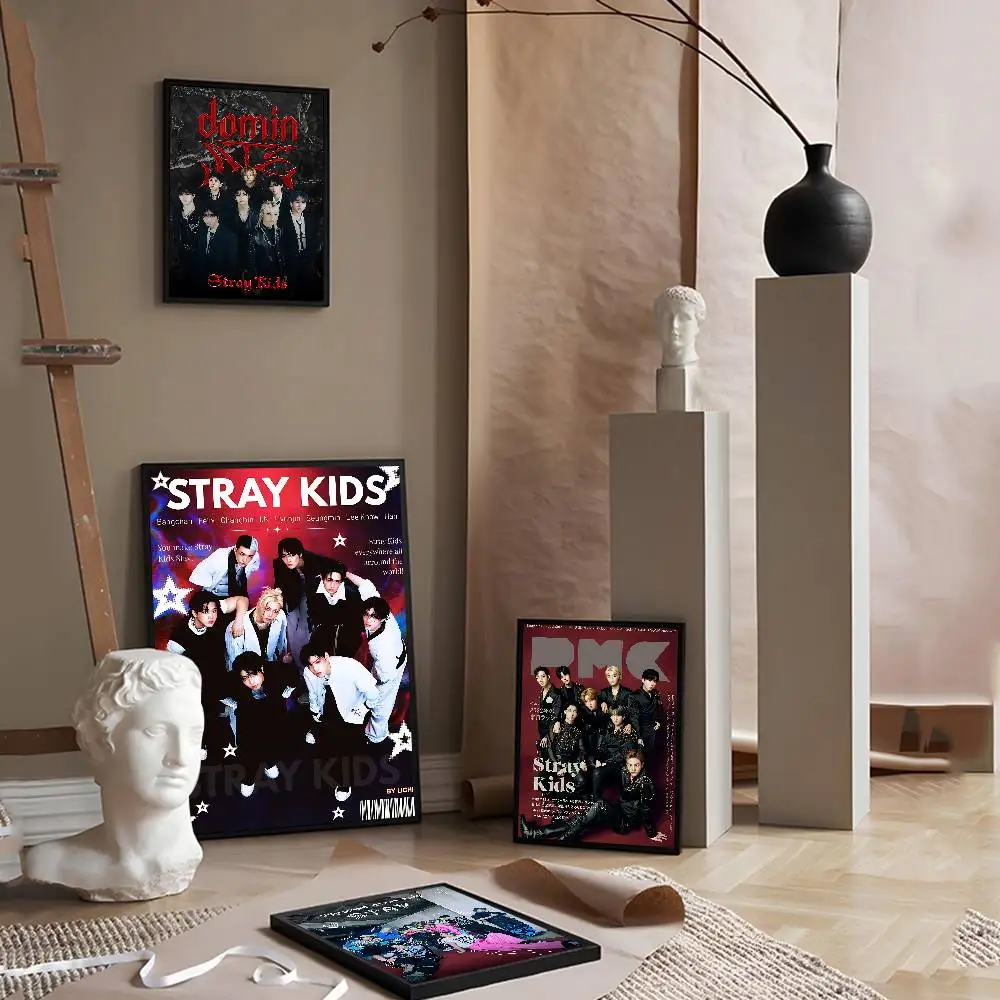 Hot KPOP S-Stray K-Kids Self-adhesive Art Poster Whitepaper Sticker DIY Room Bar Cafe Wall Decor