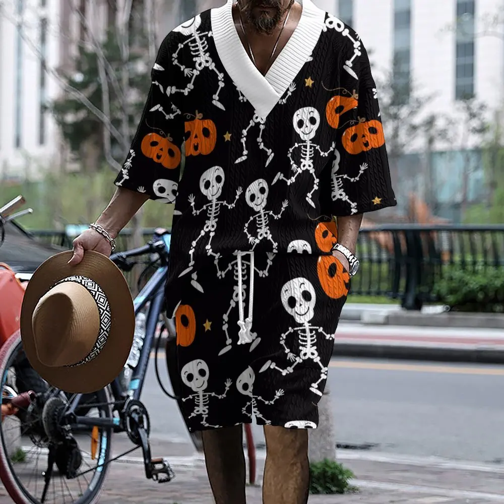 

Персонализированная одежда, мужской комплект, 3D цифровой принт, повседневная забавная футболка с v-образным вырезом, короткими рукавами и шорты, два комплекта