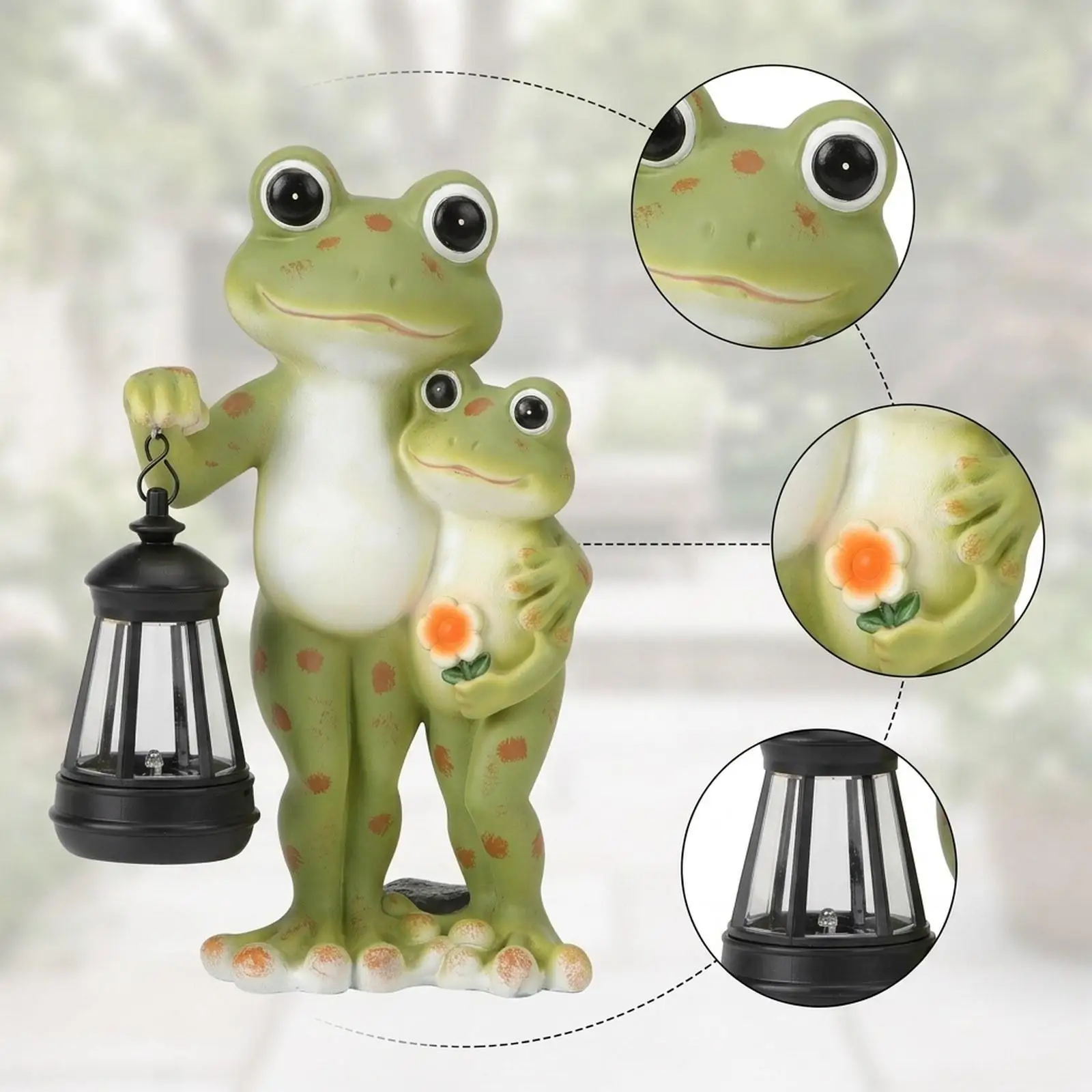 Garden Frog Statue Animal Figurine with Solar Lamp Modern Realistic Decoration Resin Sculpture for Outside Home Backyard Yard
