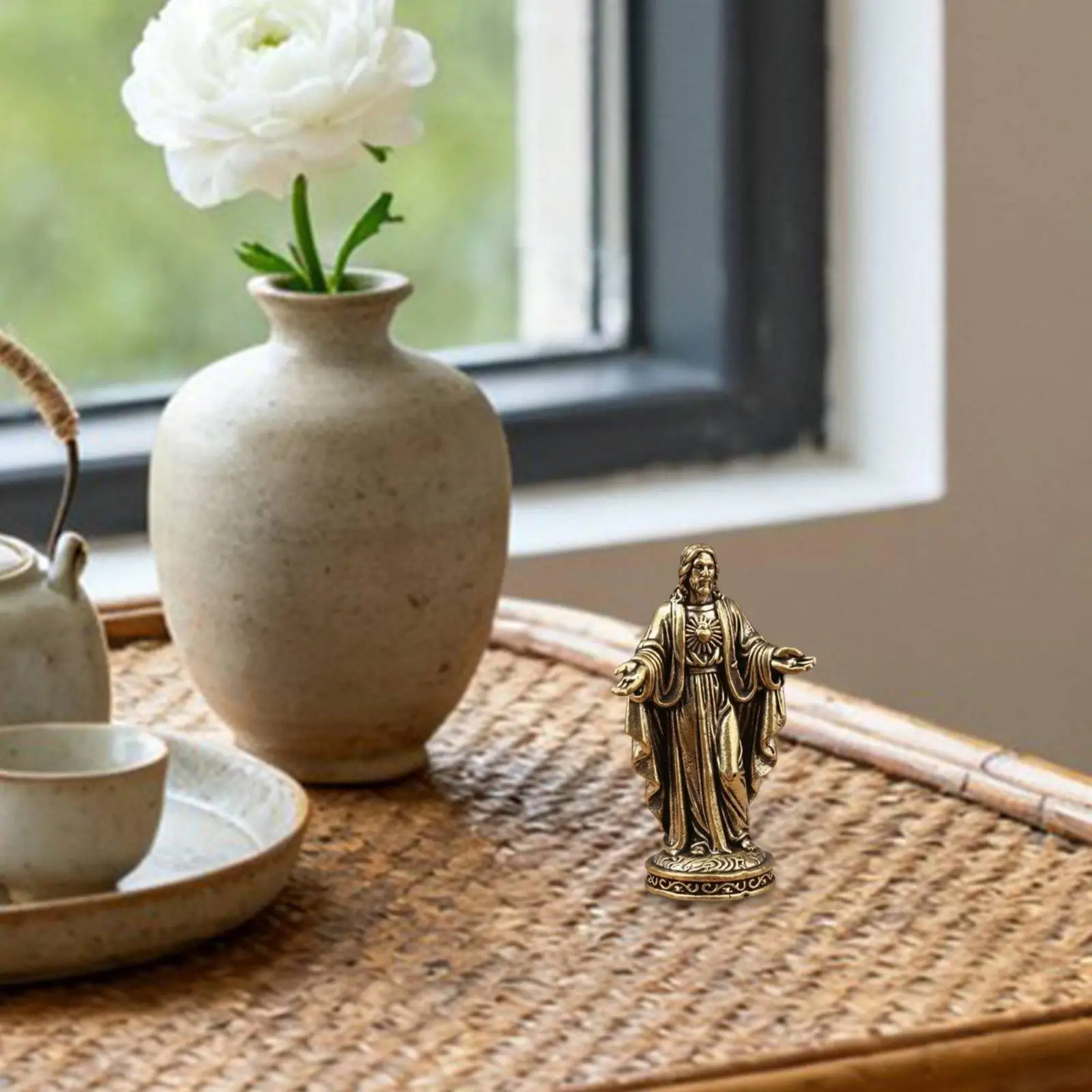 Brass Figurine Sacred Home Decoration Miniature Religious Statue Durable Metal Art for Prayer Nook view 4
