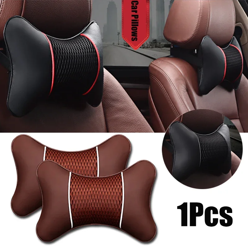 1Pcs PU Leather Car Pillows Headrest Neck Rest Cushion Support Seat Accessories Auto Black Safety Pillow Universal Decor