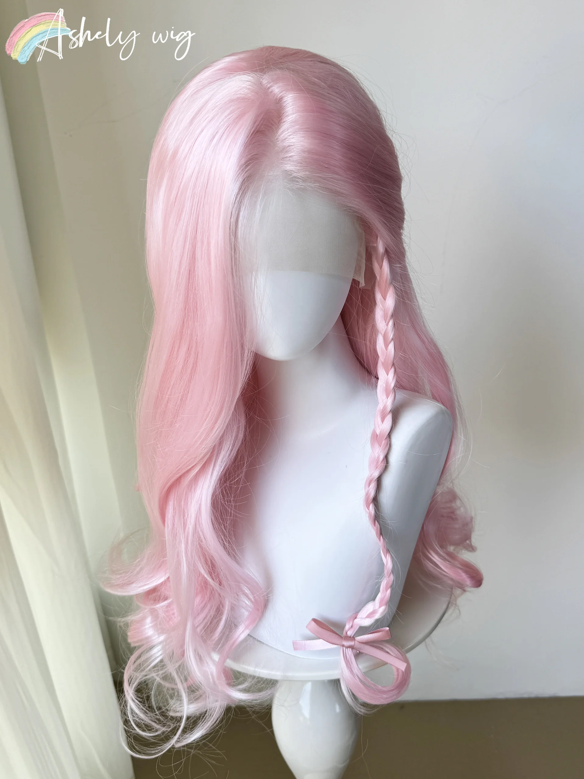 13x4 Lace Wig Soft Bright Pink Wave Wig 26inch Long Wavy Wigs Cosplay Synthetic Lace Wigs for Women Daily Pink Lace Front Wig