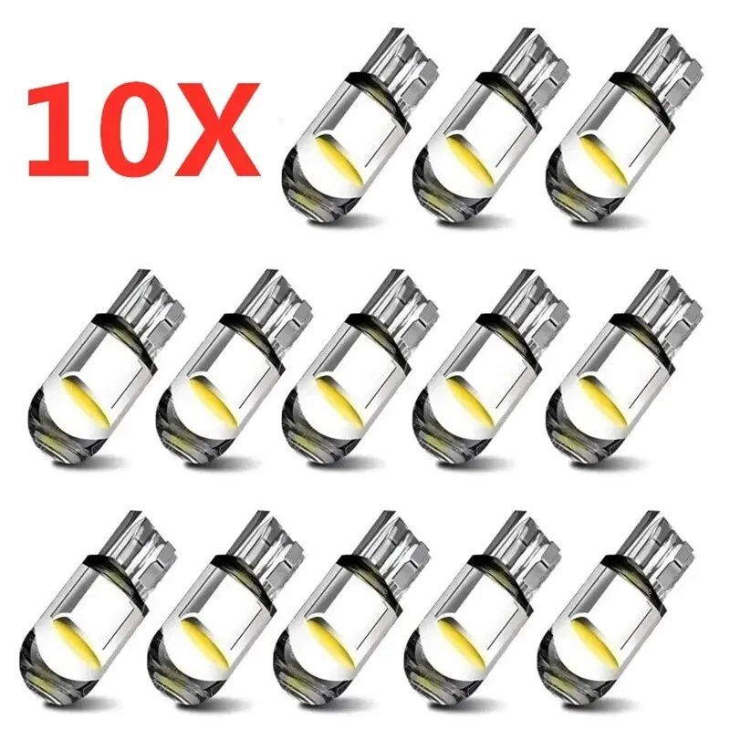 10 Pcs Car LED T10 W5W Canbus Glass COB 6000k Reading Dome Lamp Marker Wedge License PlateLight Bulb 168 194 192 DC 12V White