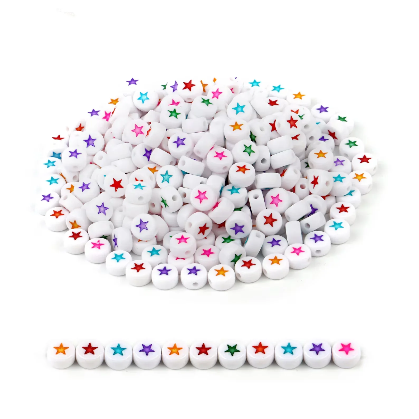 100/200/300/500 Stück Modeschmuck Sterne Acryl flache runde Perlen für Schmuckherstellung DIY handgefertigtes Armbandzubehör 4x7mm