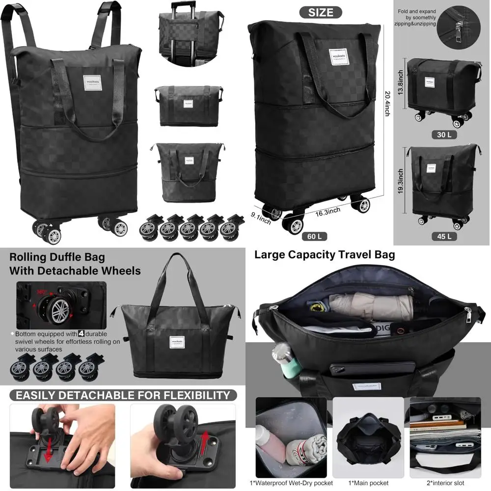 حقيبة من القماش الخشن قابلة للتوسيع وقابلة للطي مع عجلات، حقيبة ظهر قابلة للفصل للسفر في عطلة نهاية الأسبوع والأعمال ومغامرات التخييم #1