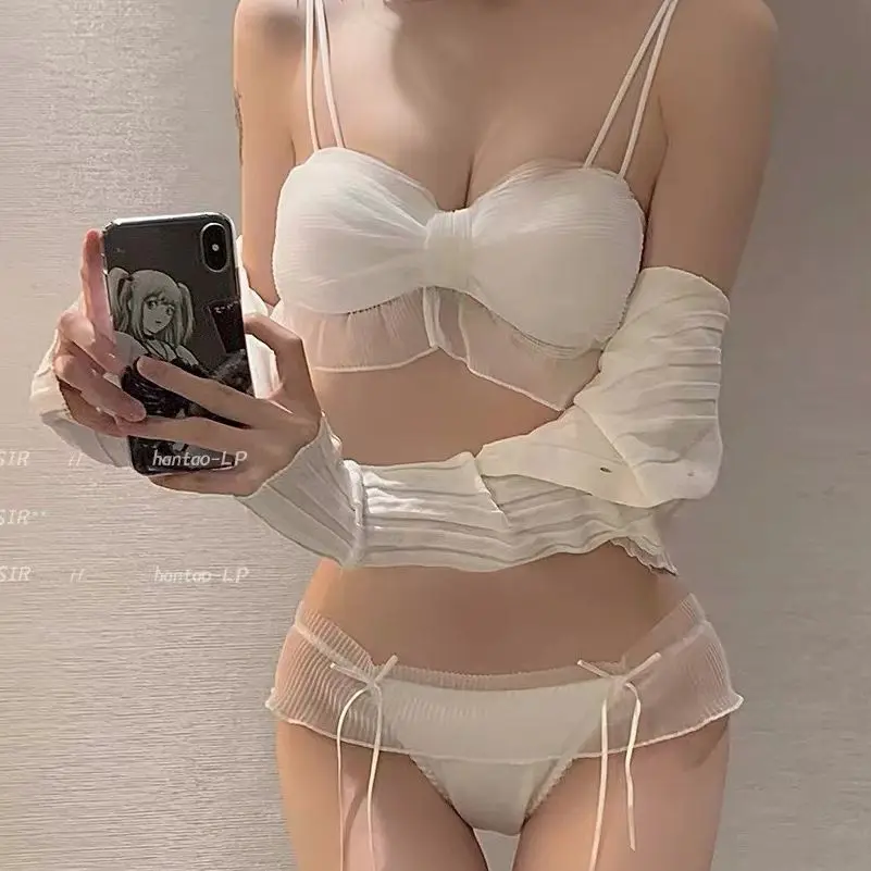 Lace Mesh Bra Bow Girl Underwear Brassiere Women Lingerie Sexy Sweet Cute Girl Bra Breathable Soft Underwear Women Set Sexy Bras