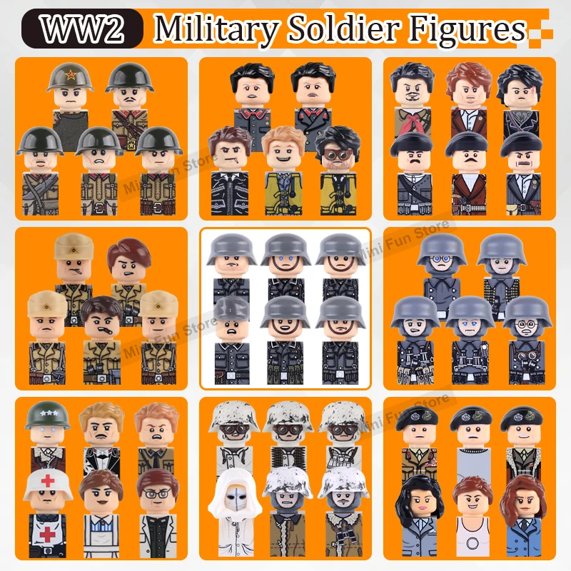 

WW2 Military UV Printed Officer Building Blocks Air Force Infantry Leader Medical Soldiers British Marshal Flag Guns Bricks Toys